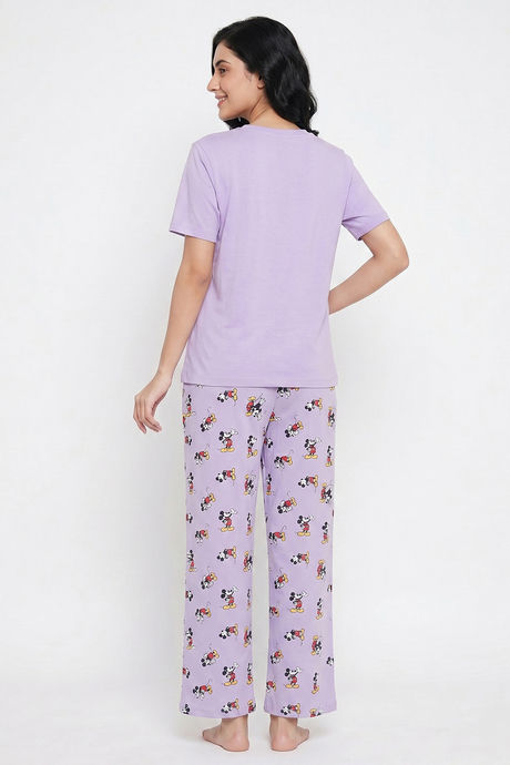 Zivame Mickey Mouse Knit Cotton Loungewear Set - Pastel Lilac — image 2